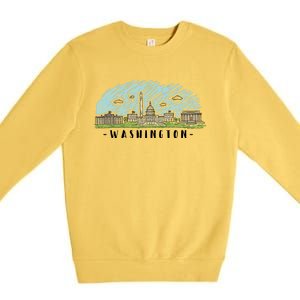 Washington Cartoon Style Illustration Premium Crewneck Sweatshirt