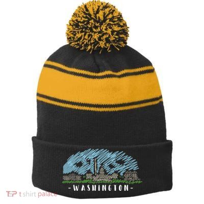 Washington Cartoon Style Illustration Stripe Pom Pom Beanie