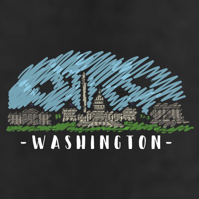 Washington Cartoon Style Illustration 7 Panel Mesh Trucker Snapback Hat
