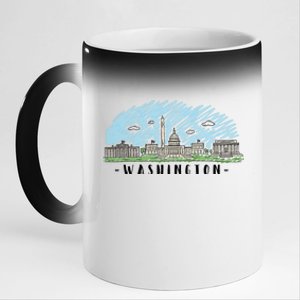 Washington Cartoon Style Illustration 11oz Black Color Changing Mug