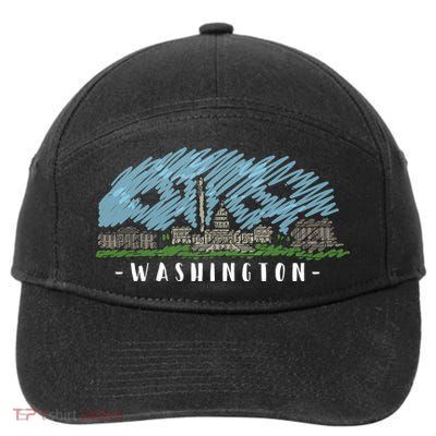 Washington Cartoon Style Illustration 7-Panel Snapback Hat