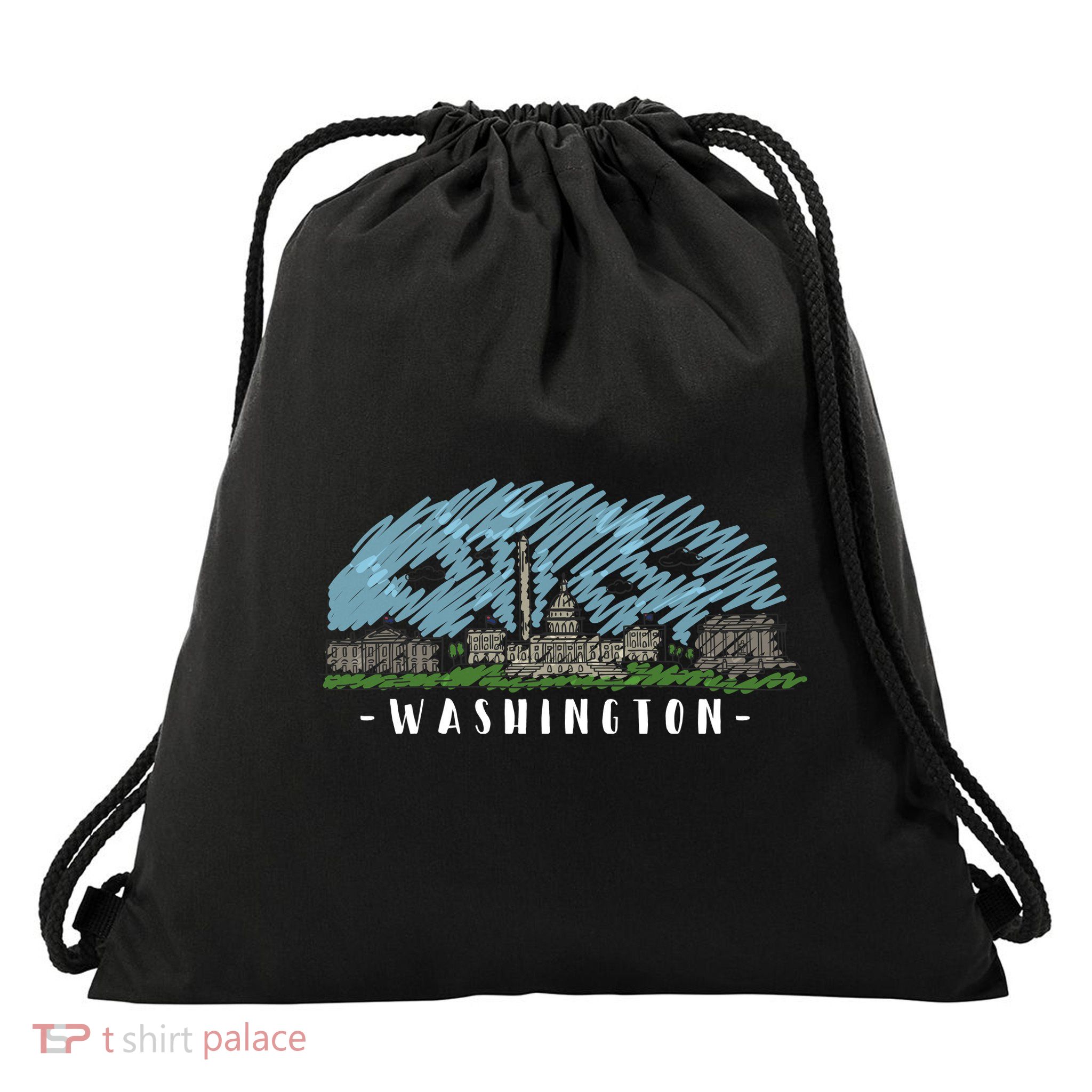 Washington Cartoon Style Illustration Drawstring Bag