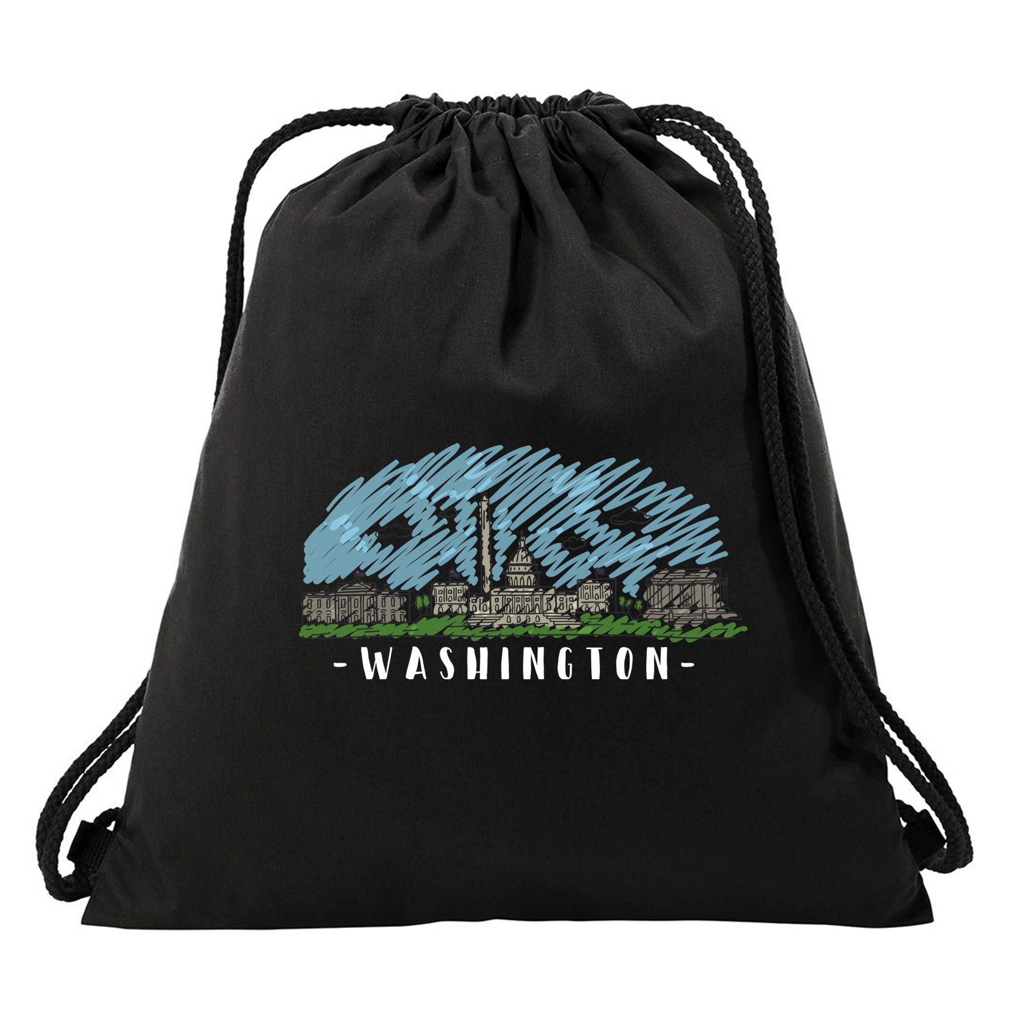 Washington Cartoon Style Illustration Drawstring Bag