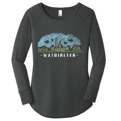 Washington Cartoon Style Illustration Women's Perfect Tri Tunic Long Sleeve Shirt
