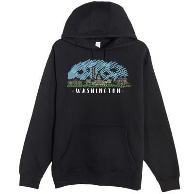 Washington Cartoon Style Illustration Premium Pullover Hoodie