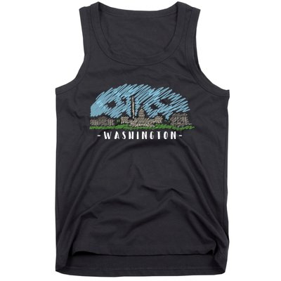 Washington Cartoon Style Illustration Tank Top