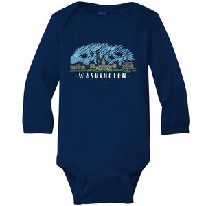 Washington Cartoon Style Illustration Baby Long Sleeve Bodysuit