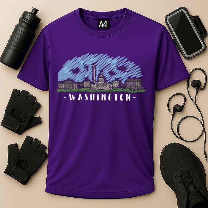 Washington Cartoon Style Illustration Cooling Performance Crew T-Shirt