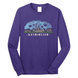 Washington Cartoon Style Illustration Long Sleeve Shirt