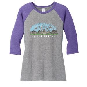 Washington Cartoon Style Illustration Women's Tri-Blend 3/4-Sleeve Raglan Shirt