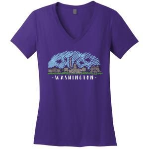 Washington Cartoon Style Illustration Women's V-Neck T-Shirt