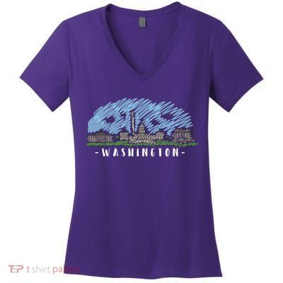 Washington Cartoon Style Illustration Women's V-Neck T-Shirt