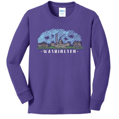 Washington Cartoon Style Illustration Kids Long Sleeve Shirt