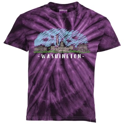 Washington Cartoon Style Illustration Kids Tie-Dye T-Shirt