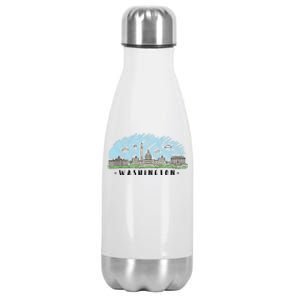 Washington Cartoon Style Illustration Stainless Steel Insulated Water Bottle