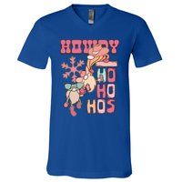 Western Christmas Santa Pink Christmas Howdy Ho Ho Hos Gift V-Neck T-Shirt