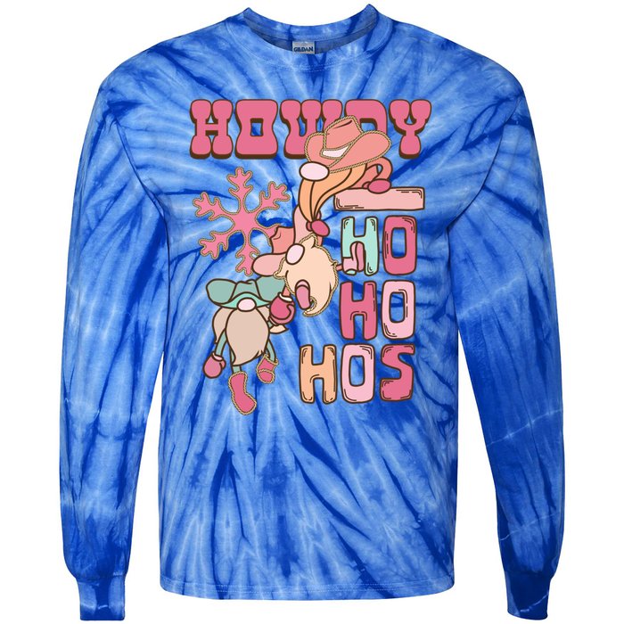 Western Christmas Santa Pink Christmas Howdy Ho Ho Hos Gift Tie-Dye Long Sleeve Shirt