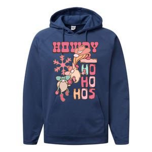 Western Christmas Santa Pink Christmas Howdy Ho Ho Hos Gift Performance Fleece Hoodie