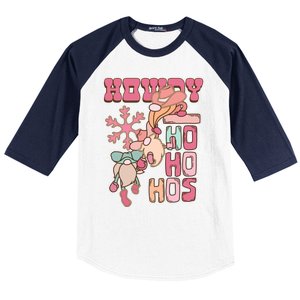 Western Christmas Santa Pink Christmas Howdy Ho Ho Hos Gift Baseball Sleeve Shirt