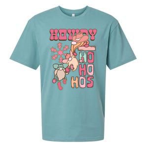 Western Christmas Santa Pink Christmas Howdy Ho Ho Hos Gift Sueded Cloud Jersey T-Shirt