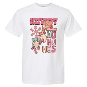 Western Christmas Santa Pink Christmas Howdy Ho Ho Hos Gift Garment-Dyed Heavyweight T-Shirt