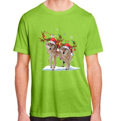 Wolf Christmas Santa Hat Tree Lights Xmas Funny Wolf Gift Adult ChromaSoft Performance T-Shirt