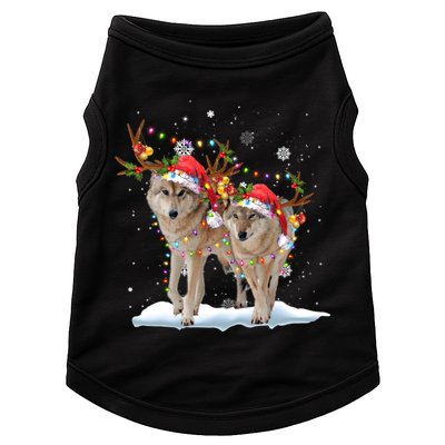 Wolf Christmas Santa Hat Tree Lights Xmas Funny Wolf Gift Doggie Tank