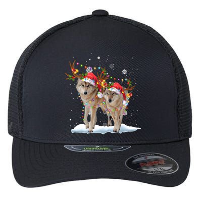 Wolf Christmas Santa Hat Tree Lights Xmas Funny Wolf Gift Flexfit Unipanel Trucker Cap