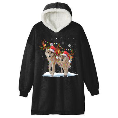 Wolf Christmas Santa Hat Tree Lights Xmas Funny Wolf Gift Hooded Wearable Blanket