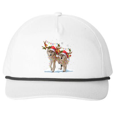 Wolf Christmas Santa Hat Tree Lights Xmas Funny Wolf Gift Snapback Five-Panel Rope Hat