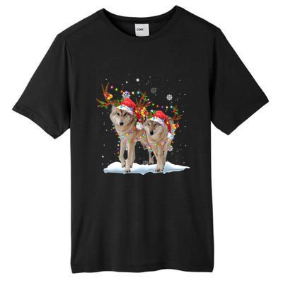 Wolf Christmas Santa Hat Tree Lights Xmas Funny Wolf Gift Tall Fusion ChromaSoft Performance T-Shirt