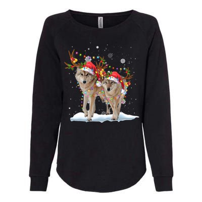 Wolf Christmas Santa Hat Tree Lights Xmas Funny Wolf Gift Womens California Wash Sweatshirt