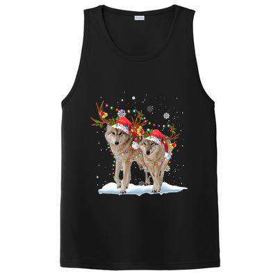 Wolf Christmas Santa Hat Tree Lights Xmas Funny Wolf Gift PosiCharge Competitor Tank