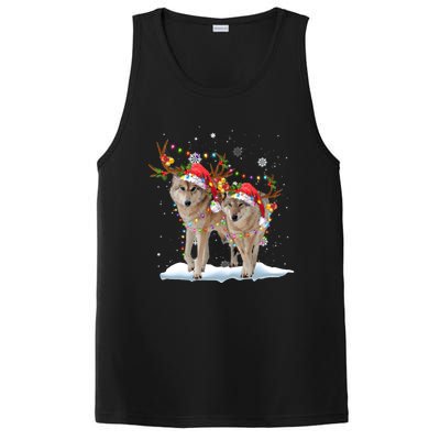 Wolf Christmas Santa Hat Tree Lights Xmas Funny Wolf Gift PosiCharge Competitor Tank