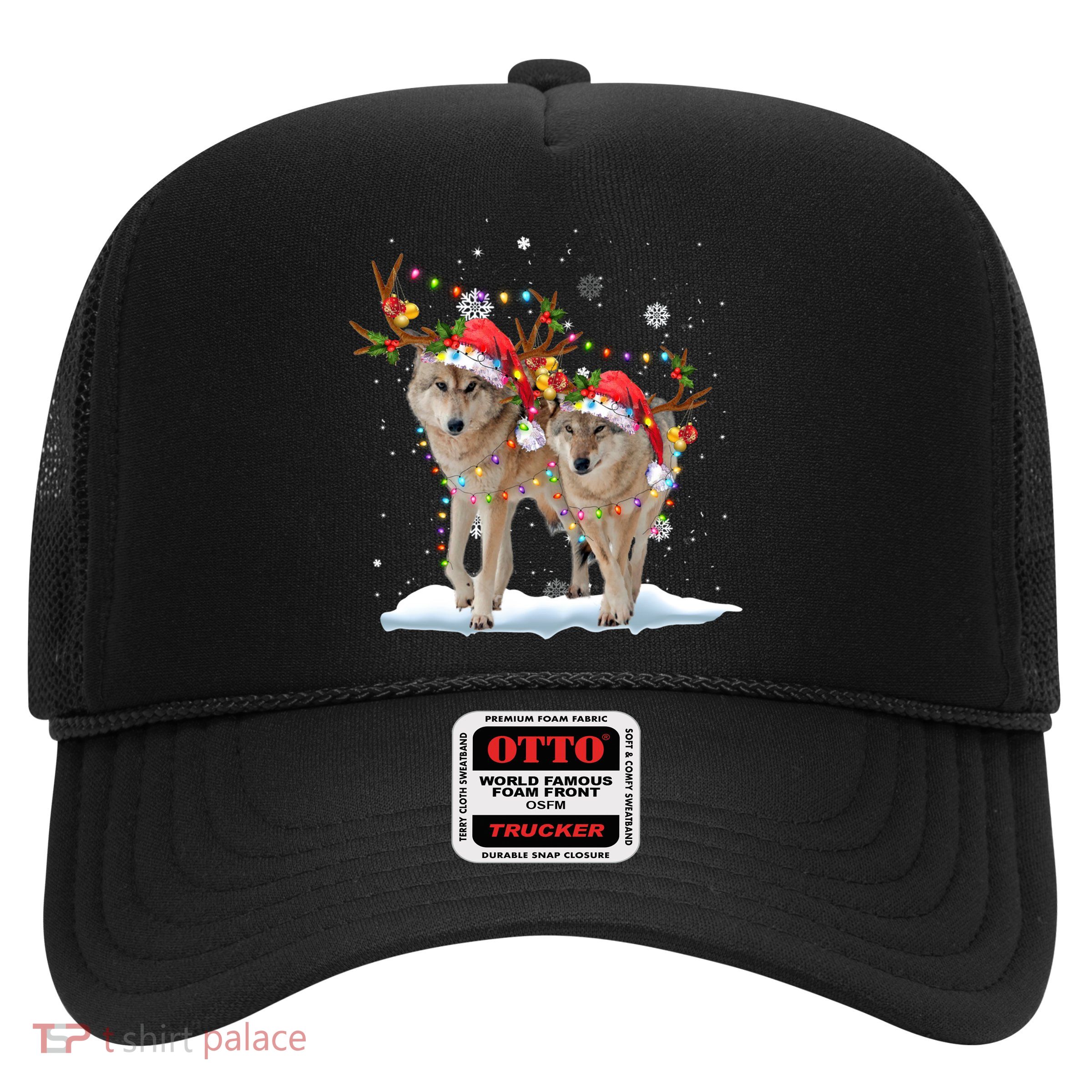 Wolf Christmas Santa Hat Tree Lights Xmas Funny Wolf Gift Trucker Hat