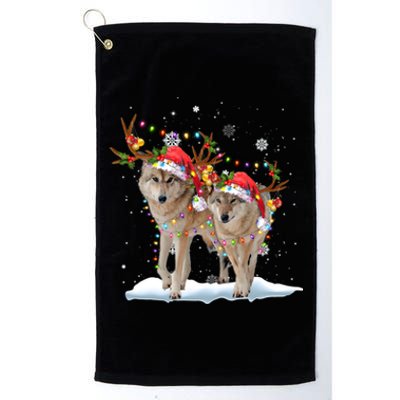 Wolf Christmas Santa Hat Tree Lights Xmas Funny Wolf Gift Platinum Collection Golf Towel