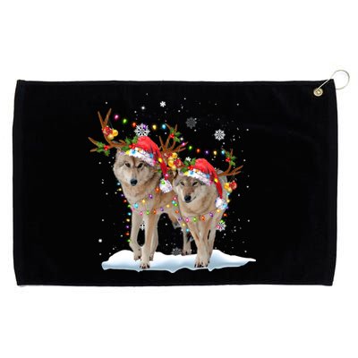 Wolf Christmas Santa Hat Tree Lights Xmas Funny Wolf Gift Grommeted Golf Towel