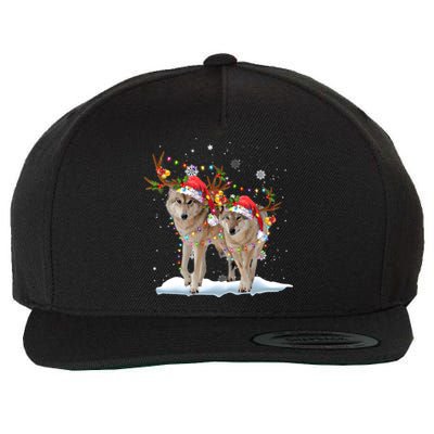 Wolf Christmas Santa Hat Tree Lights Xmas Funny Wolf Gift Wool Snapback Cap