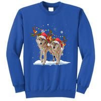 Wolf Christmas Santa Hat Tree Lights Xmas Funny Wolf Gift Sweatshirt