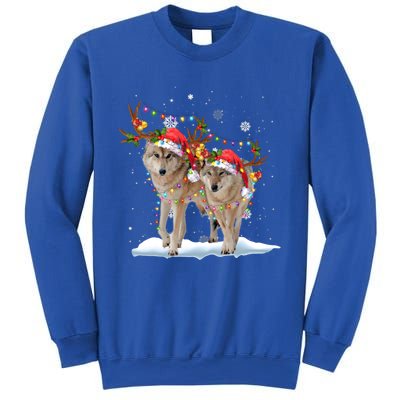 Wolf Christmas Santa Hat Tree Lights Xmas Funny Wolf Gift Sweatshirt