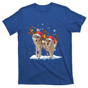 Wolf Christmas Santa Hat Tree Lights Xmas Funny Wolf Gift T-Shirt