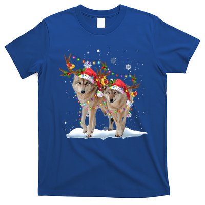 Wolf Christmas Santa Hat Tree Lights Xmas Funny Wolf Gift T-Shirt