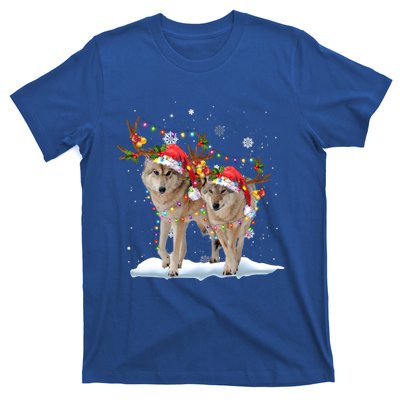 Wolf Christmas Santa Hat Tree Lights Xmas Funny Wolf Gift T-Shirt