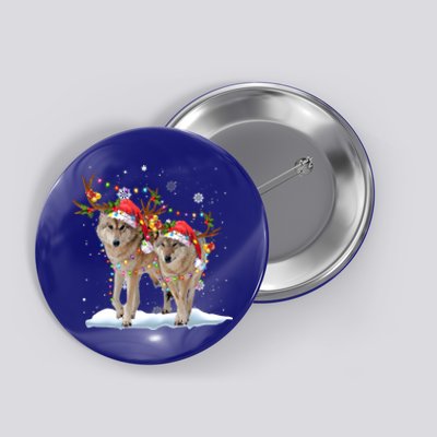 Wolf Christmas Santa Hat Tree Lights Xmas Funny Wolf Gift Button