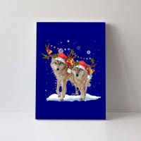 Wolf Christmas Santa Hat Tree Lights Xmas Funny Wolf Gift Canvas