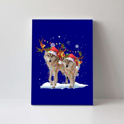 Wolf Christmas Santa Hat Tree Lights Xmas Funny Wolf Gift Canvas