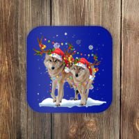 Wolf Christmas Santa Hat Tree Lights Xmas Funny Wolf Gift Coaster