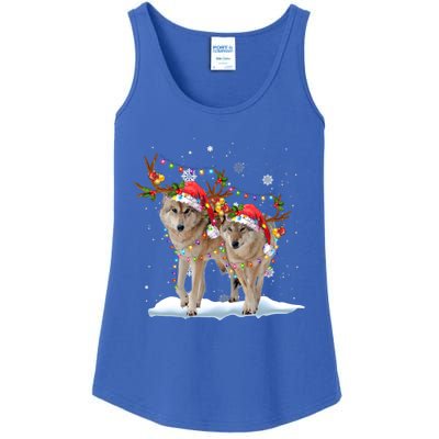 Wolf Christmas Santa Hat Tree Lights Xmas Funny Wolf Gift Ladies Essential Tank