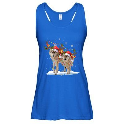 Wolf Christmas Santa Hat Tree Lights Xmas Funny Wolf Gift Ladies Essential Flowy Tank