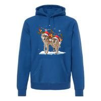 Wolf Christmas Santa Hat Tree Lights Xmas Funny Wolf Gift Premium Hoodie